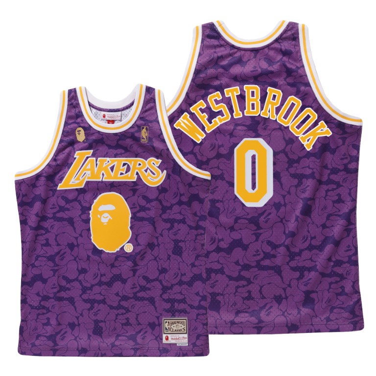 Men's Los Angeles Lakers Russell Westbrook #0 NBA BAPE X Mitchell Ness Limited Hardwood Classics Purple Basketball Jersey BLE3383YK